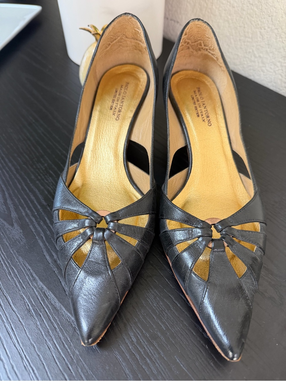 Paolo Iantorno Black Leather Pointed Toe Pumps